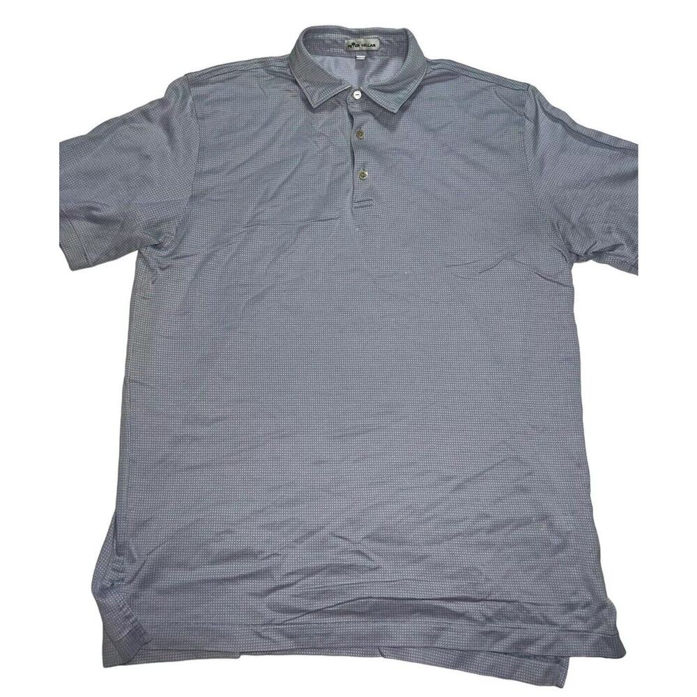 Peter Millar Polo Shirt Mens Size L Light Purple Check Striped 100% Cotton Golf